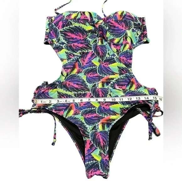 Top Model Multicolor Neon Tropical Adjustable One Piece Swimsuit Womens Size L - Picture 11 of 14